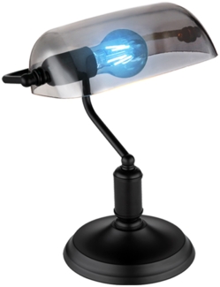 RGB LED Tischlampe, Bankerlampe, schwarz, Glas rauch, H 32 cm