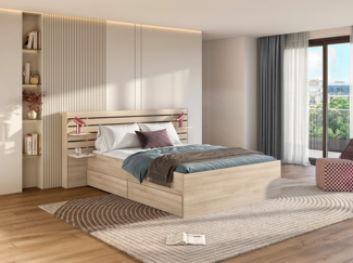 Vente-unique - Bett mit Stauraum - 180 x 200 cm - Holzfarben + Lattenrost - TENALIA