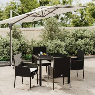 vidaXL 5-tlg. Garten-Essgruppe mit Kissen Schwarz Poly Rattan 3185000