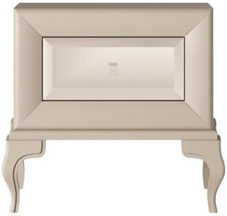 Casa Padrino Luxus Art Deco Nachttisch Beige / Braun 70 x 42 x H. 65 cm - Verspiegelter Beistelltisch mit Schublade - Luxus Schlafzimmer Möbel - Luxus Art Deco Möbel
