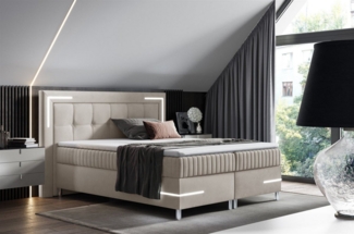 Boxspringbett Schlafzimmerbett 180x200cm AMORE Nr. 1 Beige inkl. LED-Beleuchtung