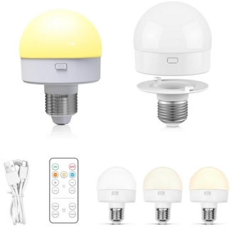 Jibenhome LED Nachtlicht USB Dimmbar LED Glühbirne, Schranklicht E27 Akku Aufladbar Batterie, 3 Farben, Wiederaufladbare mit Fernbedienung & Timing