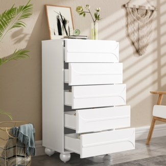 Merax Kommode mit 5 Schubladen und elegantem Prägedesign – weiße Metallfüße, großzügiger Stauraum, abgerundete Ecken