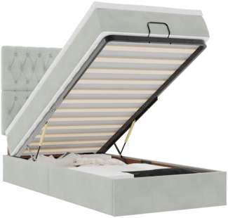 vidaXL Ottoman-Bett mit Matratzen & LEDs Hellgrau 90x190 cm Samt 3314360