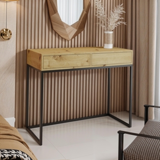 AX LIVING Moderne Schminktische Lortie 100 cm Eiche schwarzes Gestell