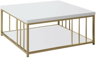 Dmora Wohnzimmertisch Raiden, Niedriger Wohnzimmertisch, Kaffeeregal, Couchtisch für Sofa, 90x39h40 cm, Weiß und Gold