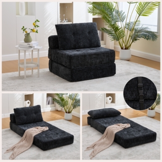 LVHOM Schlafsofa mit Schlaffunktion und Kissen, tragbares Klappsofa mit Rückenlehne, bis 200kg, für Wohnzimmer Büro, Schwarz
