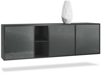 Vladon Kommode Cuba - Schwarz matt/Grau Hochglanz - Modernes Sideboard für Ihr Wohnbereich - (BxHxT) 182x53x35 cm