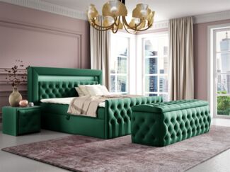 Boxspringbett Schlafzimmerbett ERNESTO Nr. 4 180x200cm in Elisa Velvet Dunkelgrün