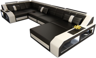 Sofa Dreams 'Arezzo U' Wohnlandschaft, 86 x 198 x 371 cm, Schwarz / Weiß, Ledermix, Rechts