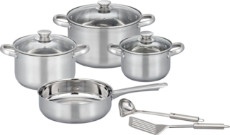 GSW Topf-Set Toronto, Edelstahl (Set, 9-tlg), mehrteiliges Kochtopf-Set aus Edelstahl inkl. praktischer Küchenhelfer