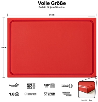 MUVELL Schneidebrett Kunststoff, Rot, 35x25x2 cm, mit Saftrille, EXTRA dick, Kunststoff, (Stück, 1-St, Schneidebrett), messerschonend,Saftrille,Extra Dick