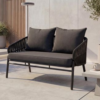 Aluminium-Gartenbank HWC-P90, Gartensofa Outdoor Sitzbank, Seilgeflecht Rope Stoff/Textil (180g/m²) ~ anthrazit