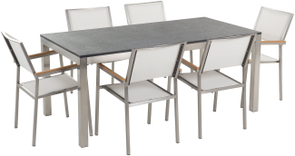 Essgruppe für 6 Personen GROSSETO Stein Granit Optik 180x90x76 cm Weiß