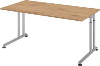 bümö höhenverstellbarer Schreibtisch Z-Serie 160x80 cm in Asteiche, Gestell in Silber - PC Tisch für's Büro manuell höhenverstellbar, Computertisch verstellbar, ZS-16-R-S