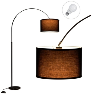 Auralum Stehlampe LED Bogenlampe Stoff Bogenleuchte Schwarz Stoffschirm Stehleuchte E27, mit Fußschalter für Schlafzimmer Hotel, Schwarz