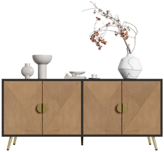 HAUSS SPOLE Sideboard mit Vier Türen, Goldene Gebürstete Griffe und Hochglanz Tischbeine (Wohnzimmerschrank, Kommode, 1 St, 4 Türen), mit Großer Stauraum, Soft-Close-Scharniere