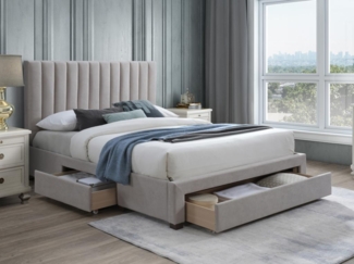 Vente-unique - Bett mit 3 Schubladen + Matratze - 160 x 200 cm - Stoff - Beige - LIAKO