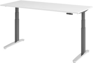bümö elektrisch höhenverstellbarer Schreibtisch 180x80 cm mit Memory-Steuerung - Design Schreibtisch höhenverstellbar elektrisch, elektrischer Schreibtisch weiß, Gestell graphit/alu, XBHM19-W-GC