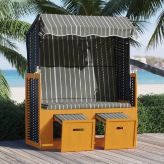 vidaXL Strandkorb mit Dach Poly Rattan und Massivholz Schwarz & Grau 318657