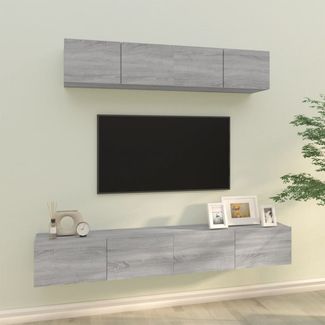 4-tlg. TV-Schrank-Set Grau Sonoma Holzwerkstoff [3114532]
