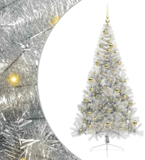 vidaXL Künstlicher vorbeleuchteter Weihnachtsbaum Silber 210 cm 3397223