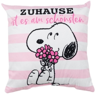 United Labels® Dekokissen Peanuts Snoopy Kissen Zuhause ist es Plüsch Zierkissen 40 x 40 cm