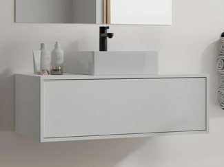 Vente-unique - Waschbeckenunterschrank hängend mit Einzelwaschbecken - Weiß - 94 cm - TEANA II