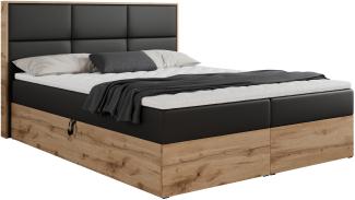 Boxspringbett mit Kopfteil und Topper, Polsterbett - ALBERO 2 - 140 x 200 cm - Schwarz Kunstleder - H3