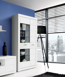 Vitrine Standvitrine Glasvitrine mit Beleuchtung 101cm weiß matt