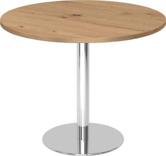 bümö Besprechungstisch, Esstisch klein, Tisch rund 100 cm - kleiner Esstisch graphit, Rundtisch Esstisch 2 Personen mit Holz-Platte, Säule aus Metall verchromt, Konferenztisch, Bistrotisch, STF10-R-C