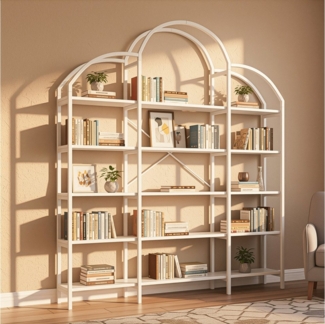 Flieks Bücherregal Hochschrank Bücherwand Büroregal, B170/T25/H190 cm 1-tlg, Standregal mit 5 Ablagen Bücherschrank in Wolkenform, Stahlrahmen