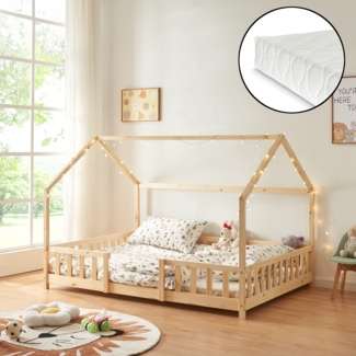 Kinderbett Sisimiut mit Matratze 140x200 cm Holzfarben [en. casa]
