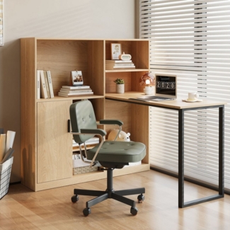 Flieks Mehrzweckschrank mit Eckschreibtisch (Schrankmaße: B120/T30/H120 cm, Tischmaße: B100/T50/H75 cm, 2-St, Schrank) Holzschrank mit 9 Fächern L-förmiger Computertisch Bürotisch Natur