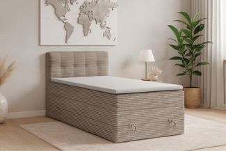 Deine Möbel 24 Boxspringbett JUNG 2 Polsterbett Komplettbett Hotelbett Cord-Stoff inkl. Topper (für Jugendliche Jugendbett Cord Beige Creme Grau Schwarz Anthrazit, 3-St, Bonellfederkernmatratze H3 Taschenfederkernmatratze H4), 90x200 100x200 120 cm Ein...