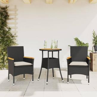 vidaXL 3-tlg. Garten-Essgruppe mit Kissen Schwarz Poly Rattan Akazie 3278717