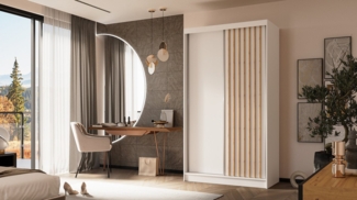 ALTDECOR Schiebetürenschrank LABELLO (Kleiderschrank Garderobenschrank mit viel Stauraum Moderner Schrank) Vielseitiger Schwebetürenschrank Lamellen LED Beleuchtung