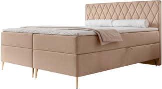 Selsey 'Caresso' Boxspringbett mit Bonellmatratze, Topper, Velours, beige, 180x200 cm