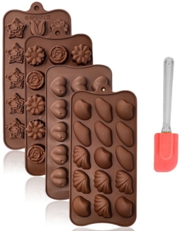 mixed24 Pralinenform 5er Silikon Backformen Pralinenformen inkl. Teigschaber, (Set 5-tlg), Eiswürfelformen Gummibärchen Schokoladenformen Silikonformen