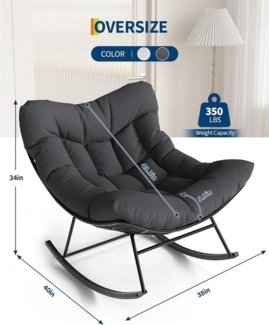 GarveeMore Schaukelstuhl mit dickem Kissen & Metallrahmen,Relaxsessel für Garten und Hinterhof, übergroßer Schaukelstuhl in Eierform für Terrasse,Balkon,Schlafzimmer