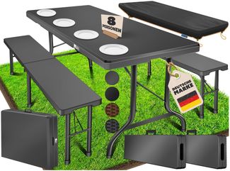 KESSER® Bierzeltgarnitur 3-teilig Set Tisch & 2x Bank | Buffettisch für drinnen & draußen Gartengarnitur klappbar 183x76x74cm Kunststoff Klapptisch Gartentisch inkl. Abdeckung & Tragegriffe Anthrazit, Glatt