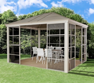 Sojag Aluminium Pavillon Striano 1012 | Pavillon mit Moskitonetz | Champagner | 301x36x281 cm