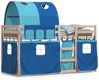 vidaXL Etagenbett mit Vorhängen Blau 90x190 cm Massivholz Kiefer 3283995