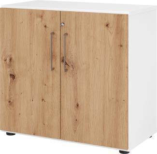 bümö Aktenschrank abschließbar, Büroschrank Holz 80cm breit in Weiß/Asteiche - abschließbarer Schrank mit Aktenregal für's Büro & Arbeitszimmer, Büro Möbel Ordnerschrank mit Schloss, 928T2-W-R-BS