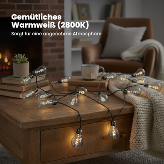 Star Trading LED Lichterkette Innen 3,6 m, 10 LEDs, 2800K Tageslicht, IP44, 5 m Zuleitung, schwarz Kabel, dekorative Beleuchtung für Wohnzimmer, Fenster & Schlafzimmer