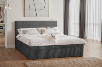 Kaiser Möbel Boxspringbett mit bettkasten und topper TRENTO, ohne Bein stoff Plüsch Cord, Matratze und Topper, Mehrere Größen, Viele Farben, Bettkasten