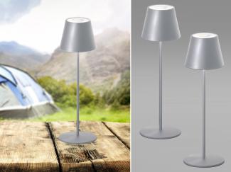 2er SET Outdoor Akku Tischlampen Silber ohne Kabel mit RGB, 38cm