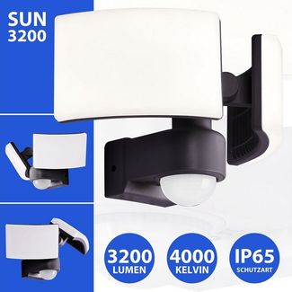 Maxkomfort LED Flutlichtstrahler SUN3200, LED fest integriert, 4000K, Neutralweiß, Außenstrahler