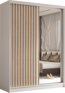 AX LIVING Cabinio Weiß Schrank mit Spiegel 160 Eiche Artisan Lamellen