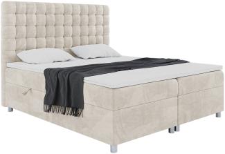 MEBLINI Boxspringbett ASTON 120x200 cm mit Bettkasten - H3/Creme Samt Polsterbett - Doppelbett mit Topper & Taschenfederkern-Matratze